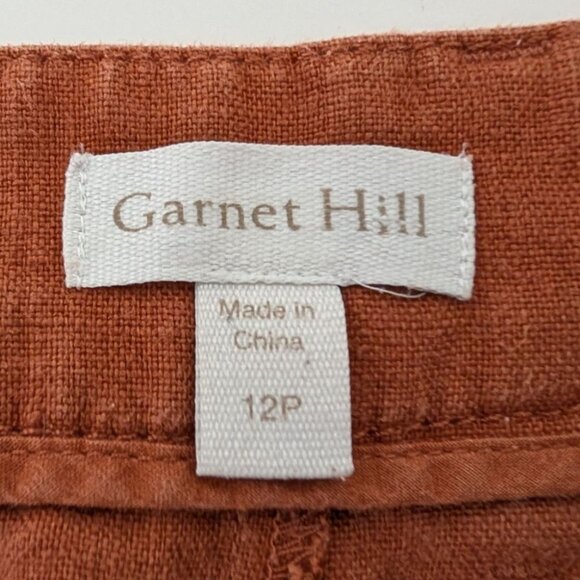 Garnet Hill Classic Linen Trousers Womens Petite Size 12 Brown Rust Pants - Picture 4 of 15